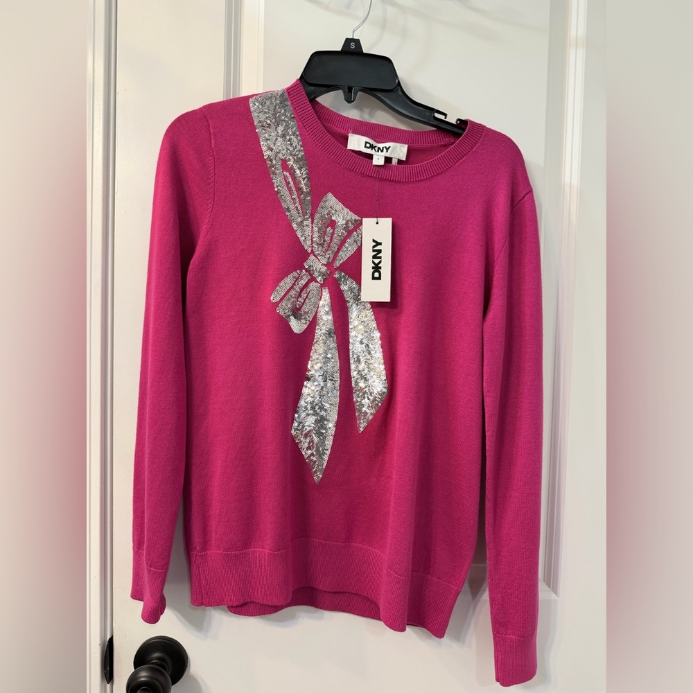 DKNY Fuchsia Sweater with Silver Sequin Detail